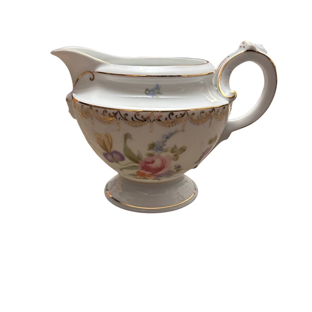 Vintage porcelain Floral Creamer White Gold Gilt Rosenthal Empire